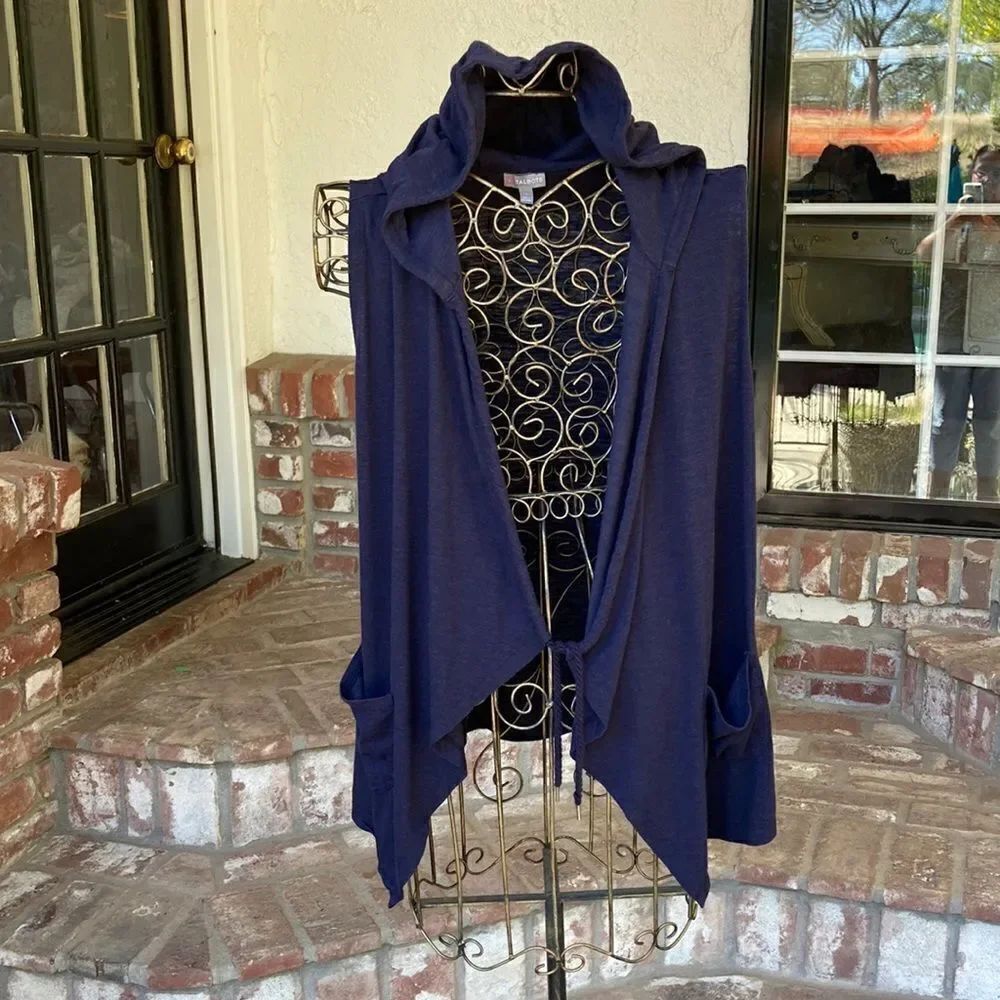 Talbots Navy Open Front Hooded Sleeveless Vest Size S
